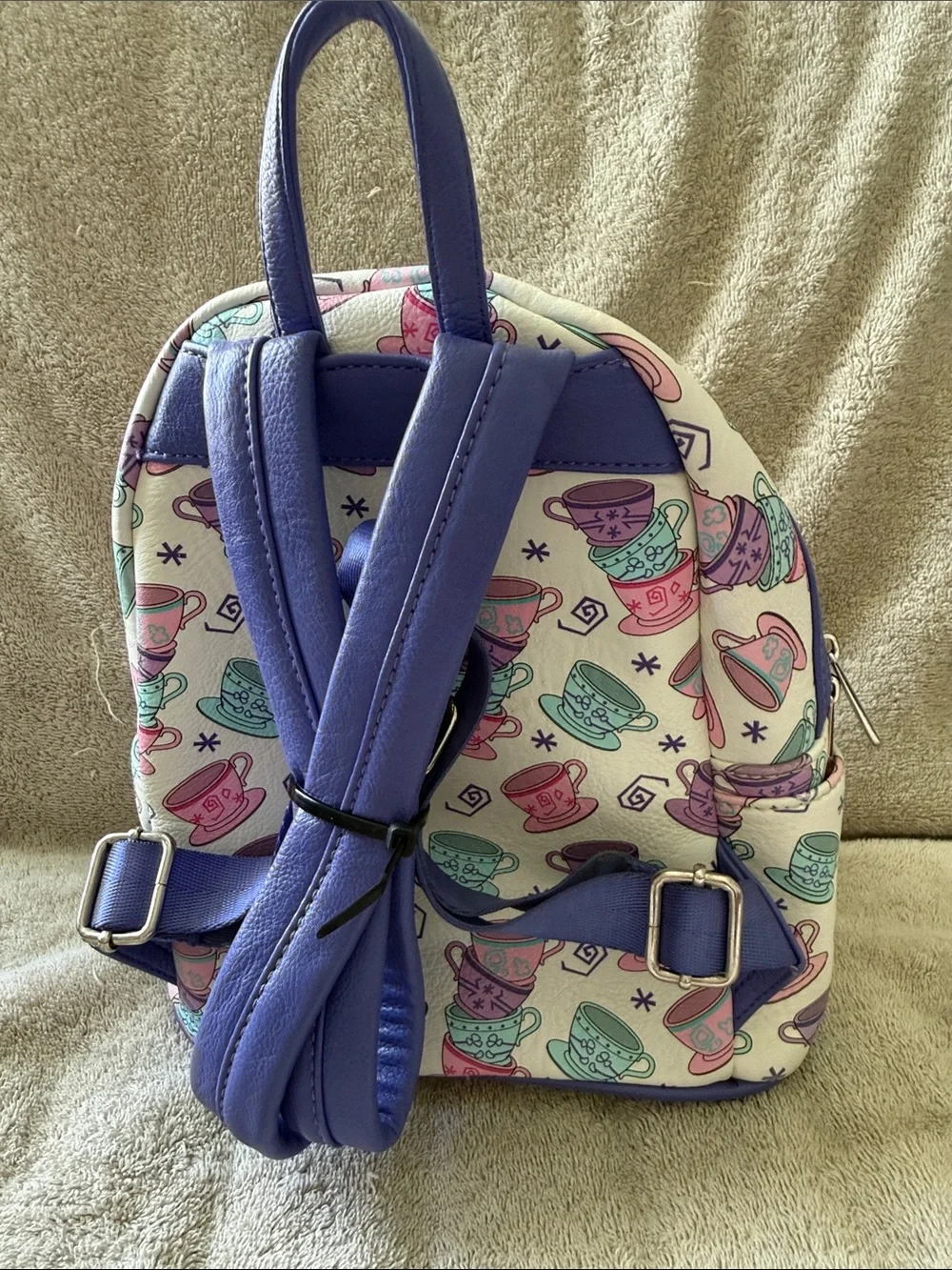 Disney Loungefly Teacup Print Backpack - Cream with Pink, Mint & Lavender